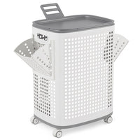 Portabiancheria con Ruote 60L Bianco Cassetti Separatori Anti Odore con Coperchio Rimovibile