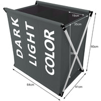 Cesto Biancheria 3 Scomparti Pieghevole Portabiancheria Metallo Tessuto Grigio