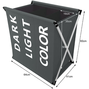 Cesto Biancheria 3 Scomparti Pieghevole Portabiancheria Metallo Tessuto Grigio