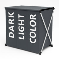 Cesto Biancheria 3 Scomparti Pieghevole Portabiancheria Metallo Tessuto Grigio