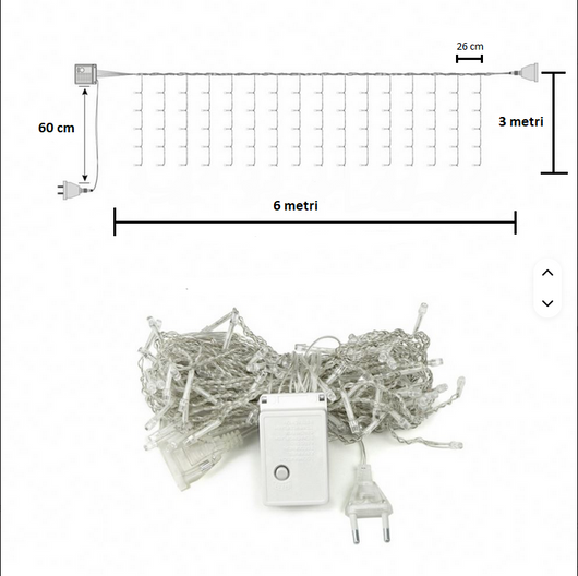 Tenda Luminosa LED 6x3 Metri Luci a Cascata Bianco per Interni ed Esterni COLORE LED: BIANCO CALDO