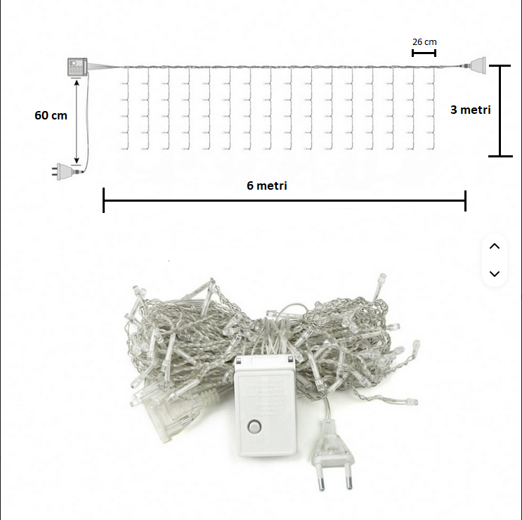 Tenda Luminosa LED 6x3 Metri Luci a Cascata Bianco per Interni ed Esterni COLORE LED: BIANCO CALDO