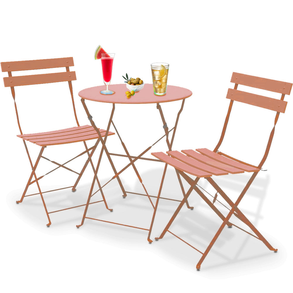 Set 3 Pezzi Giardino Tavolo 2 Sedie da Bistrot Pieghevole Modello Parigi Pesca