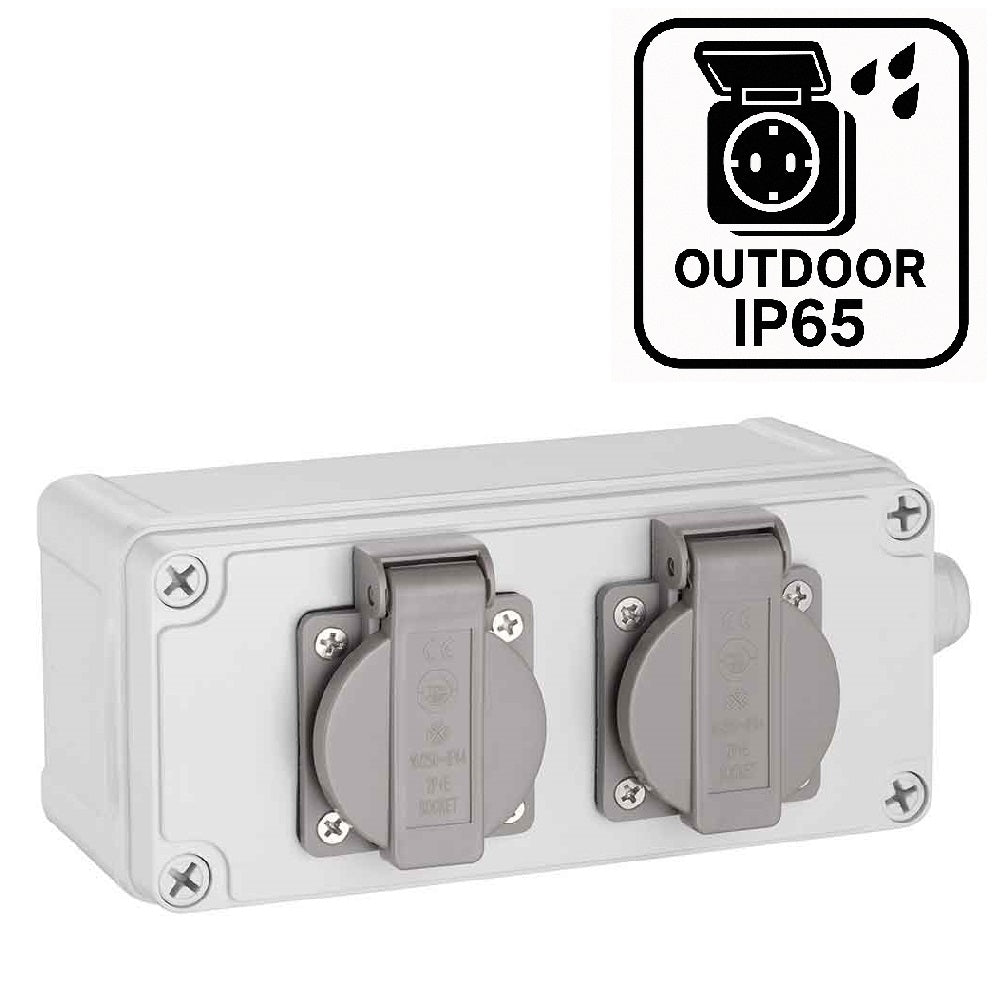 Cassetta Multipresa Elettrica Esterno da Parete 2 Prese Shucko Impermeabili IP54