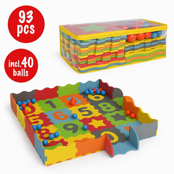 Tappeto Puzzle 3 in 1 in Gommapiuma per Bambini con 40 Palline e Custodia