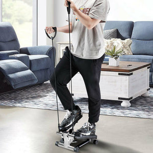 Stepper Allenamento Cardio Fitness Palestra con Manubri Elastici e Display Digitale Bianco