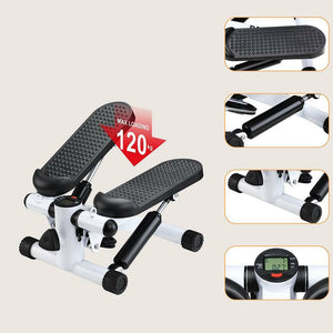 Stepper Allenamento Cardio Fitness Palestra con Manubri Elastici e Display Digitale Bianco