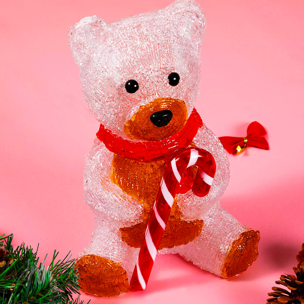 Orsetto Orso Seduto Natalizio Acrilico 30 Led Bianco Decorazione Luminosa Interno Esterno