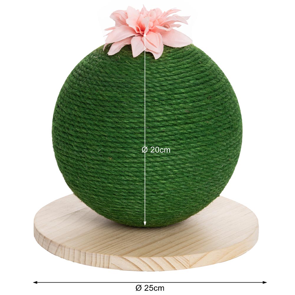 Tiragraffi Gatto Sfera Palla in Corda Canapa con Base Legno Verde con Fiore