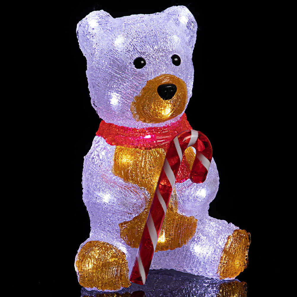 Orsetto Orso Seduto Natalizio Acrilico 30 Led Bianco Decorazione Luminosa Interno Esterno