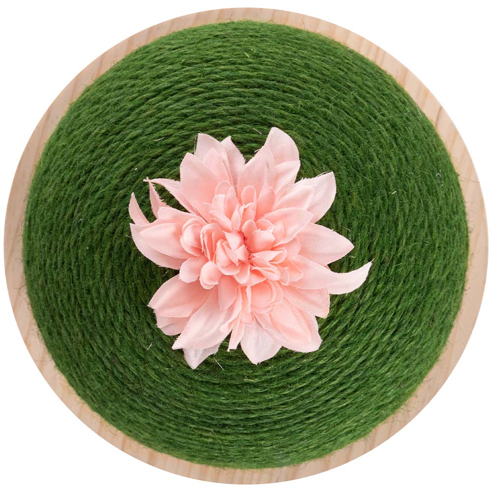 Tiragraffi Gatto Sfera Palla in Corda Canapa con Base Legno Verde con Fiore
