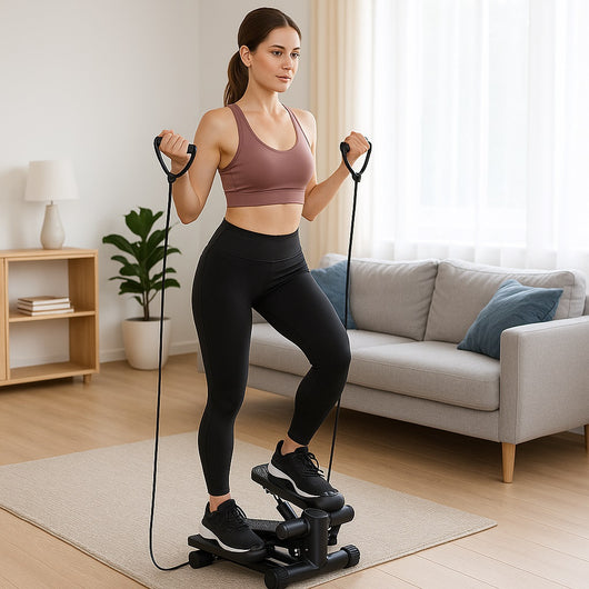 Stepper Allenamento Cardio Fitness Palestra con Manubri Elastici e Display Digitale Nero
