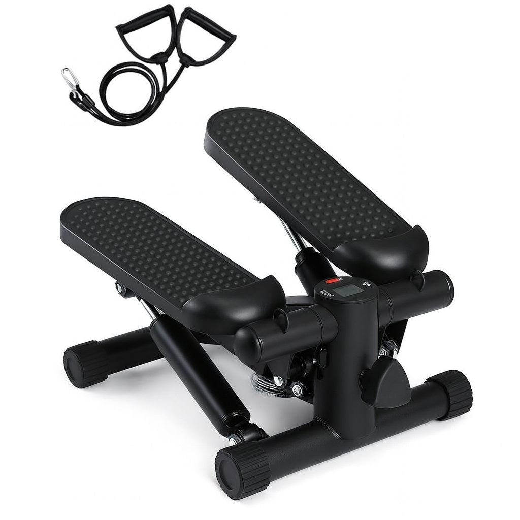 Stepper Allenamento Cardio Fitness Palestra con Manubri Elastici e Display Digitale Nero