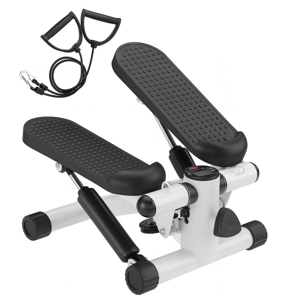 Stepper Allenamento Cardio Fitness Palestra con Manubri Elastici e Display Digitale Bianco
