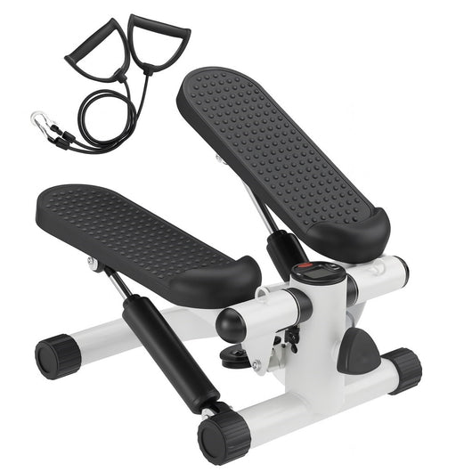 Stepper Allenamento Cardio Fitness Palestra con Manubri Elastici e Display Digitale Bianco