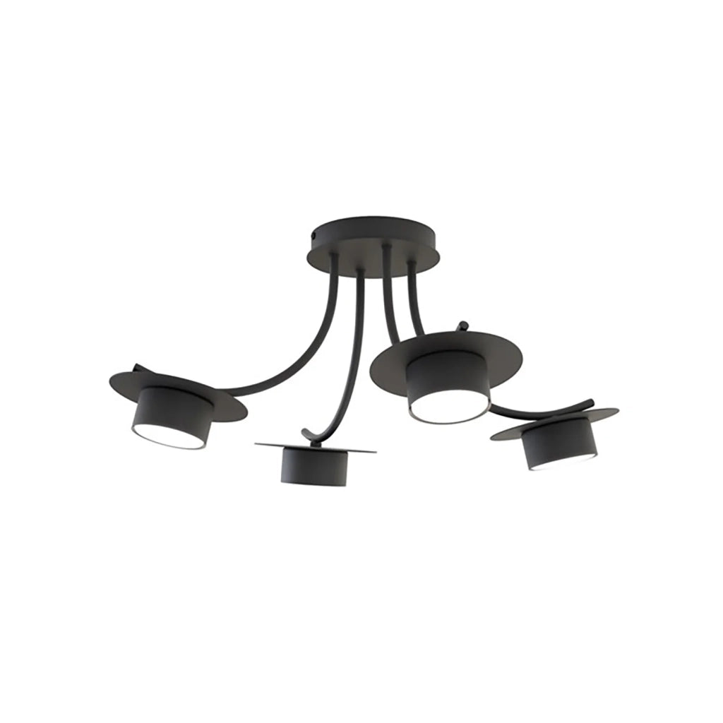 Plafoniera Moderna Giunone Acciaio Nero 4 Luci Gx53 Ip20