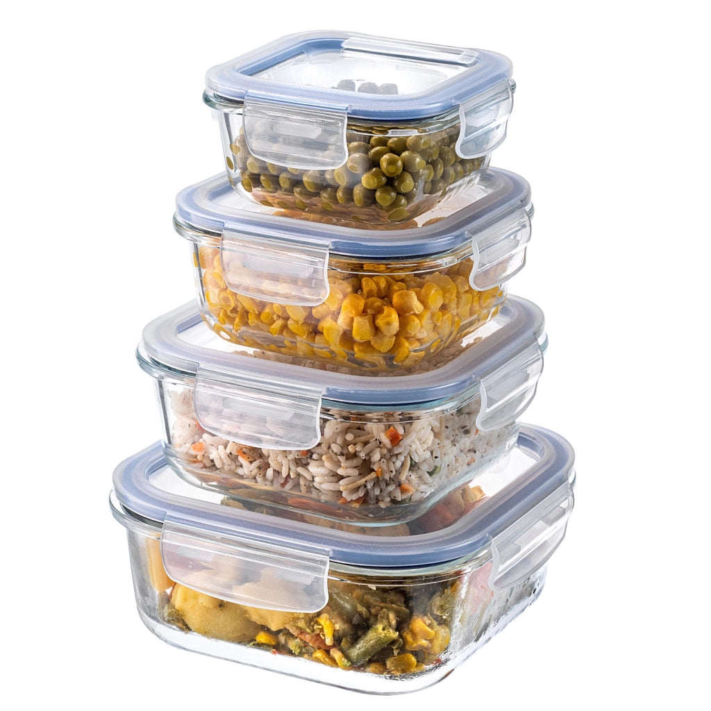 Set di contenitori per alimenti in vetro KADAX, contenitori in vetro con coperchio, portapranzo x4