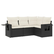 Set Divani da Giardino 4 pz | Set Salotto da Giardino con Cuscini Nero in Polyrattan