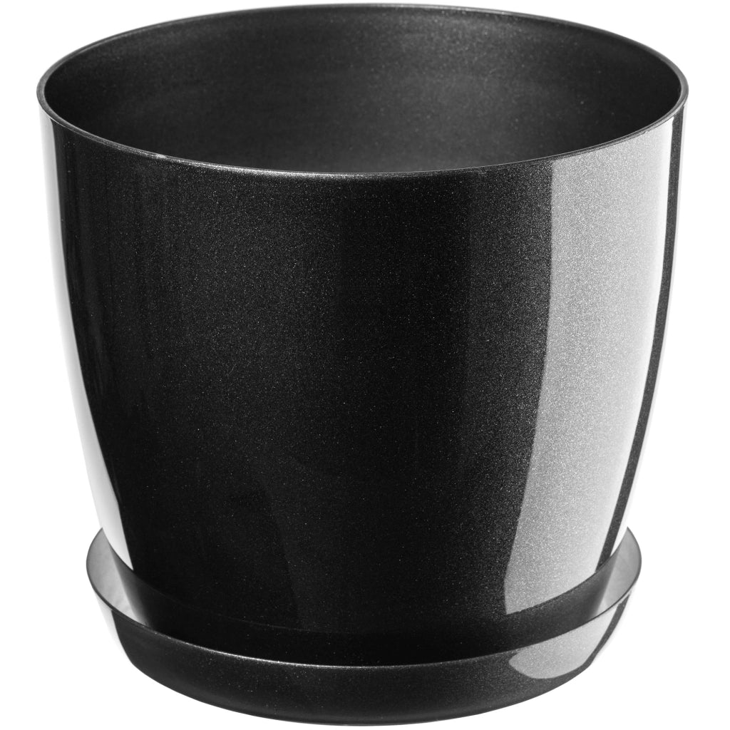 Vaso da fiori KADAX con sottovaso e coperchio in plastica, 23 cm, colore grafite. Kadax