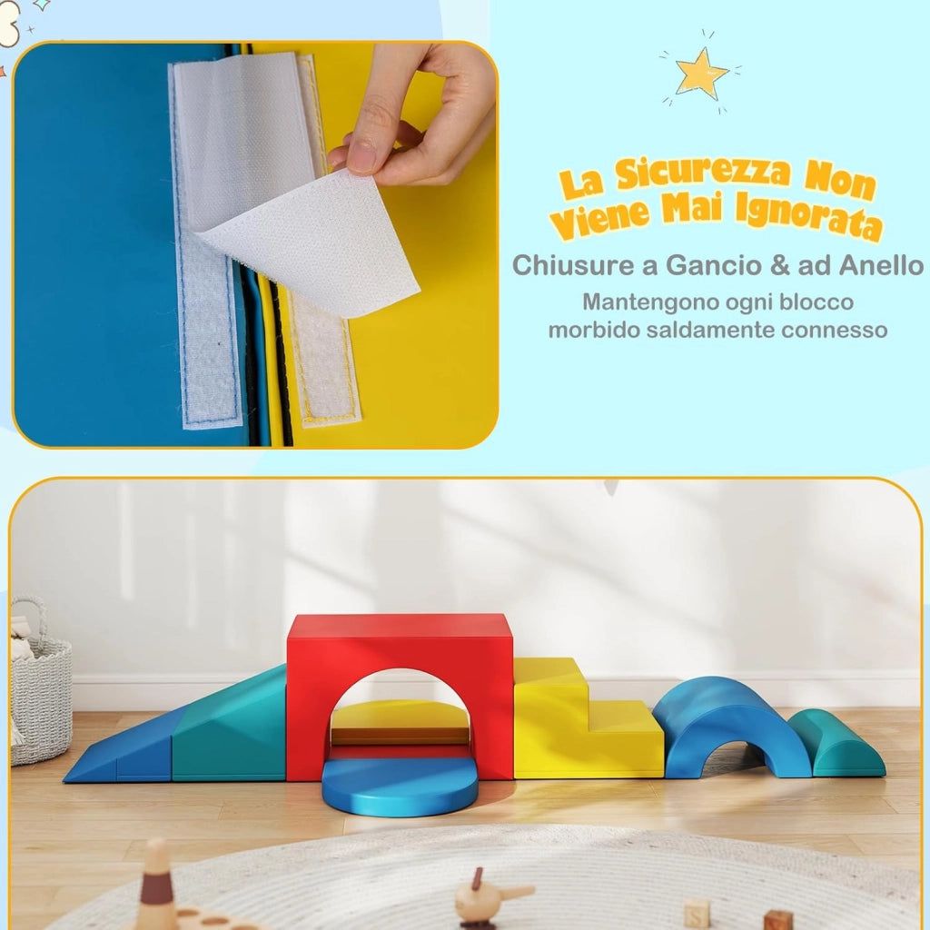 Set di 7 Blocchi da Arrampicata e Strisciamento per Bambini da 1 Anno in Su, Set di Costruzioni in Schiuma da Interno per Bambini a Arrampicarsi, Strisciare e Scivolare (Rosso)