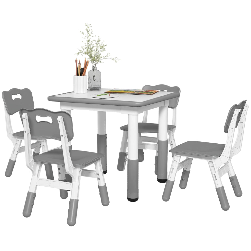 Set 4 Sedie e Tavolo per Bambini ¨C Zephmum ¨C Grigio, Altezza Regolabile