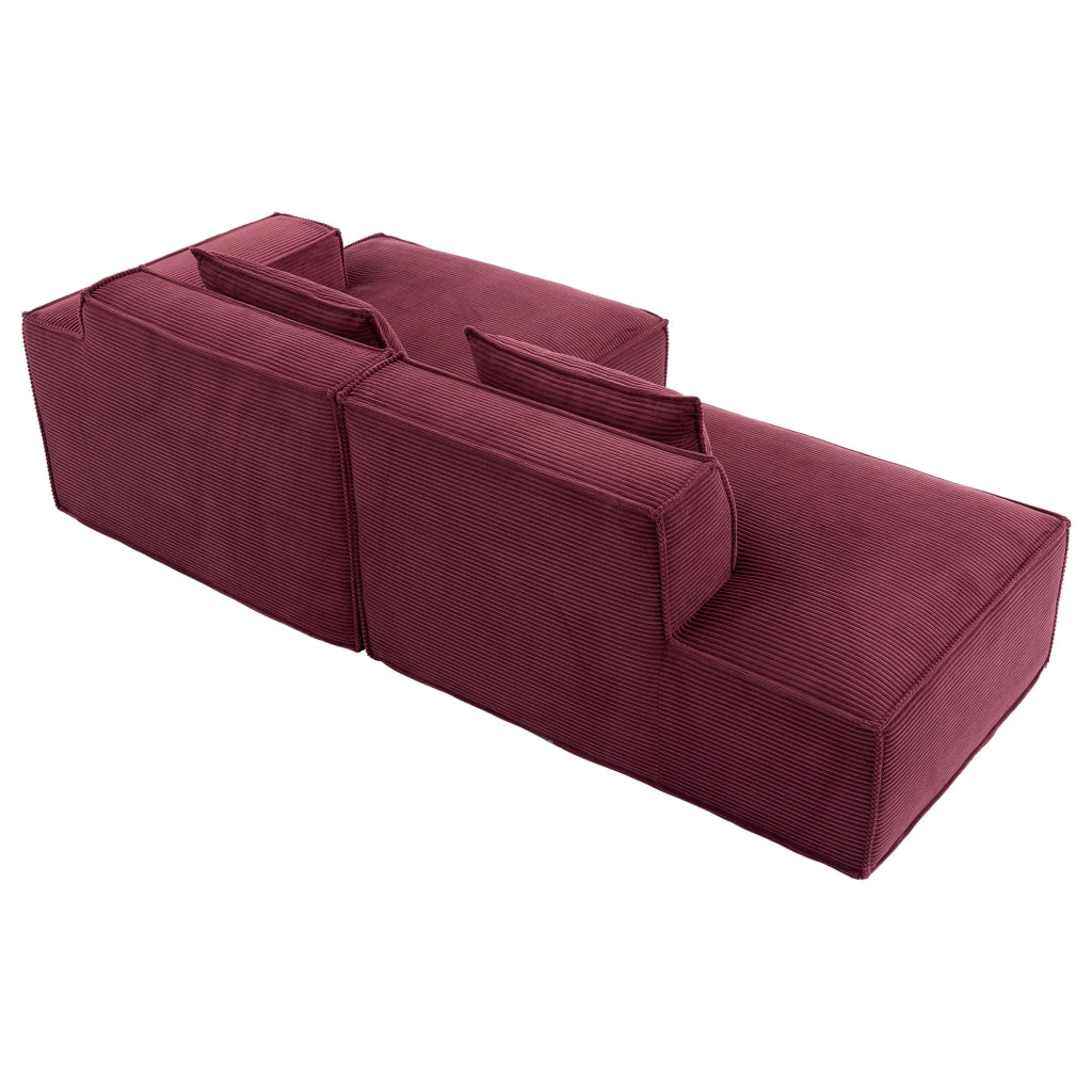 Divano dritto compatto con 2 cuscini e seduta elastica in poliestere imbottito rosso 235 cm per piccoli ambienti