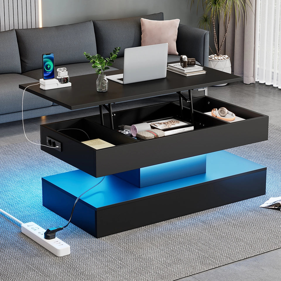 Tavolino moderno con illuminazione LED - Zephmum- 100x50x42 cm- Idraulico, 50 kg