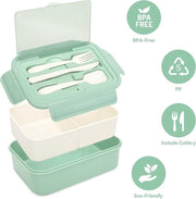 Bento Box per adulti 1400 ml con 3 contenitori per bambini, inclusa snackbox per microonde e lavastoviglie, scuola, lavoro, picnic, viaggi (verde chiaro + contenitore di cottura)