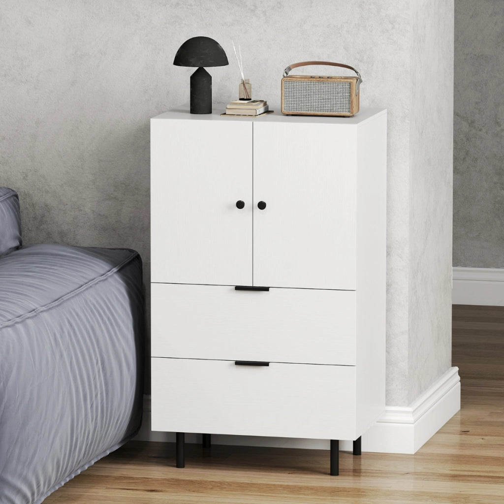Credenza buffet-Armadio da cucina con cassetti e mobile contenitore, Stazione bar da pavimento con gambe in metallo Bianco