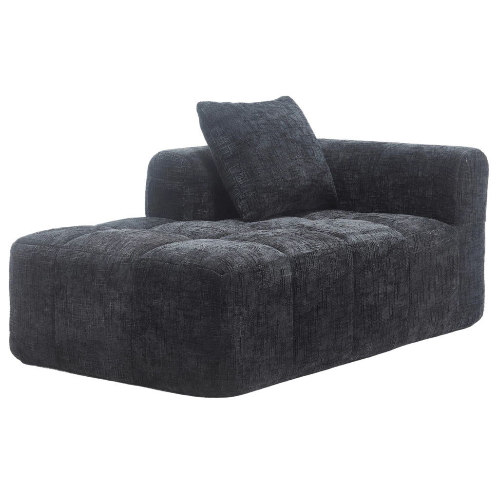 Divano chaise longue in ciniglia nero con tasche laterali