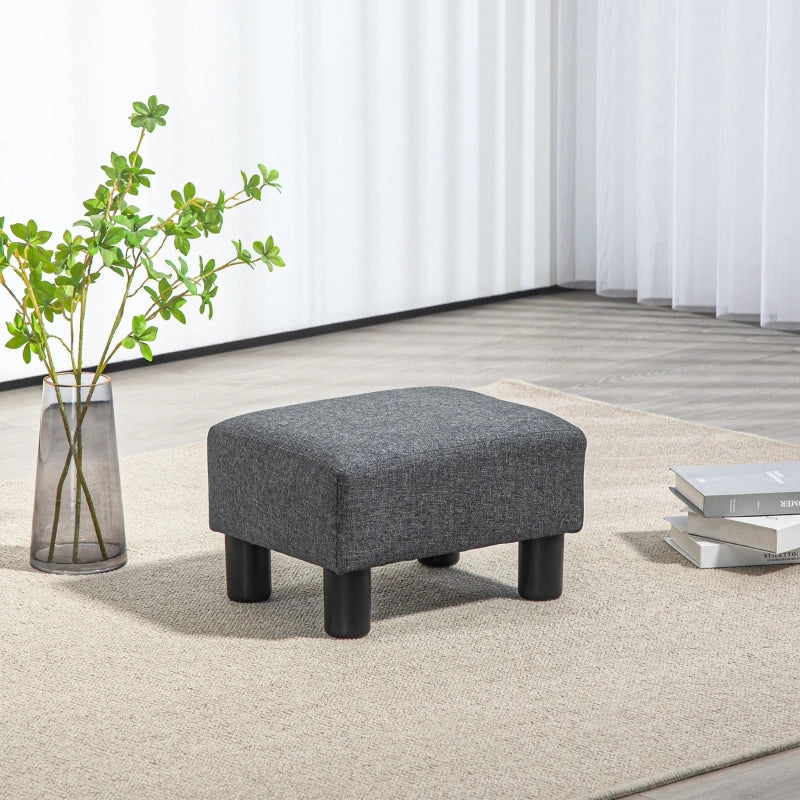 Sgabello imbottito in lino effetto naturale, design rettangolare, colore grigio scuro, 40 x 30 x 24 cm