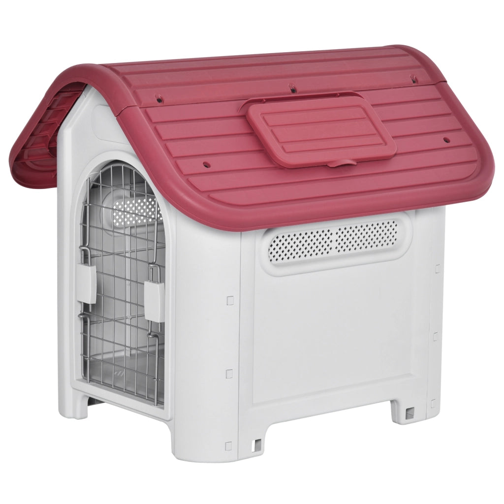 Casetta per Cani con Finestra e Tetto ¨C zephmum ¨C Rosso e Grigio Chiaro 59x75x66 cm