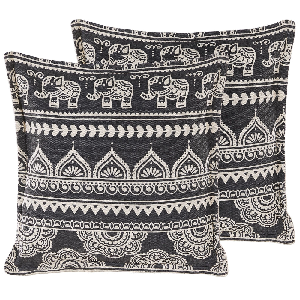 Set di 2 cuscini decorativi in cotone bianco e nero 45 x 45 cm federe rimovibili con imbottitura in poliestere