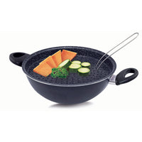 Pentola Wok Vesuvio 24 Cm Antiaderente Per Cottura a Vapore Rivestimento in Pietra Ecostone Silex Nero