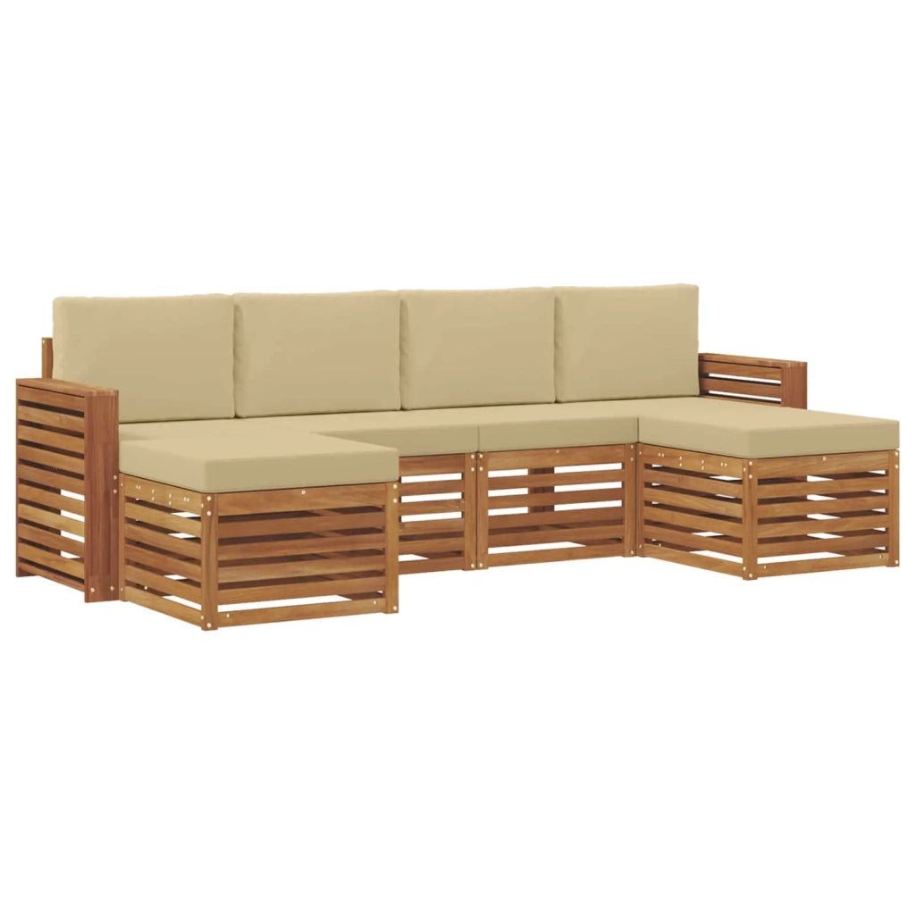 Set divani 6 pcs Naturale e Beige Legno di Acacia Massello