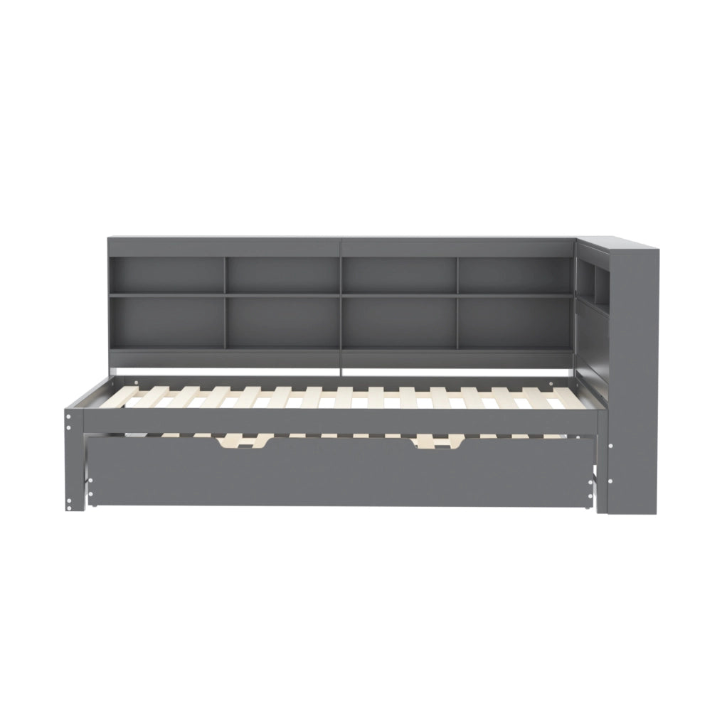 Letto singolo estraibile 90x200 cm con secondo letto 90x190 cm; USB e vani; grigio