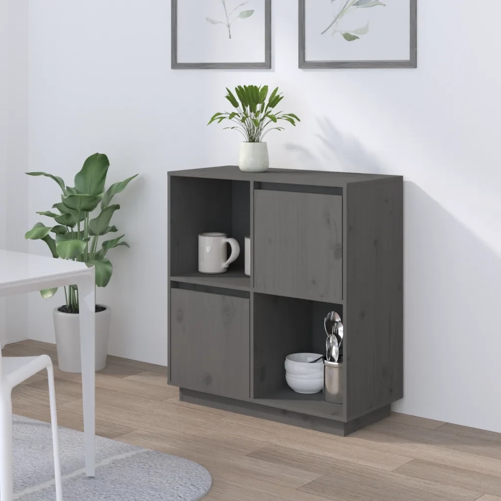 Credenza | Madia | Buffet da pranzo | Armadio da pranzo Grigia 74x35x80 cm in Legno Massello di Pino