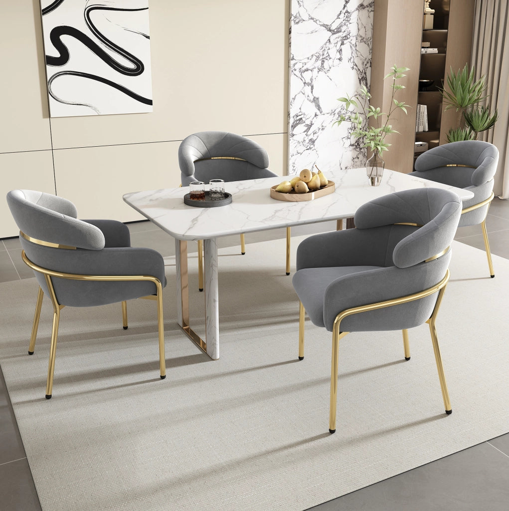 Set di 6 sedie da pranzo in velluto grigio con gambe in metallo