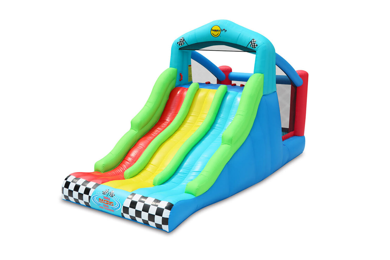 Gonfiabile per Bambini Triplo Scivolo Racing Arrampicata e Rimbalzo Multicolore