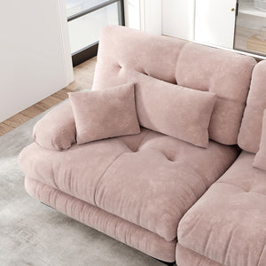 Divano angolare Cloud - Xylo - 2 posti in chenille con ampi braccioli e pouf, rosa