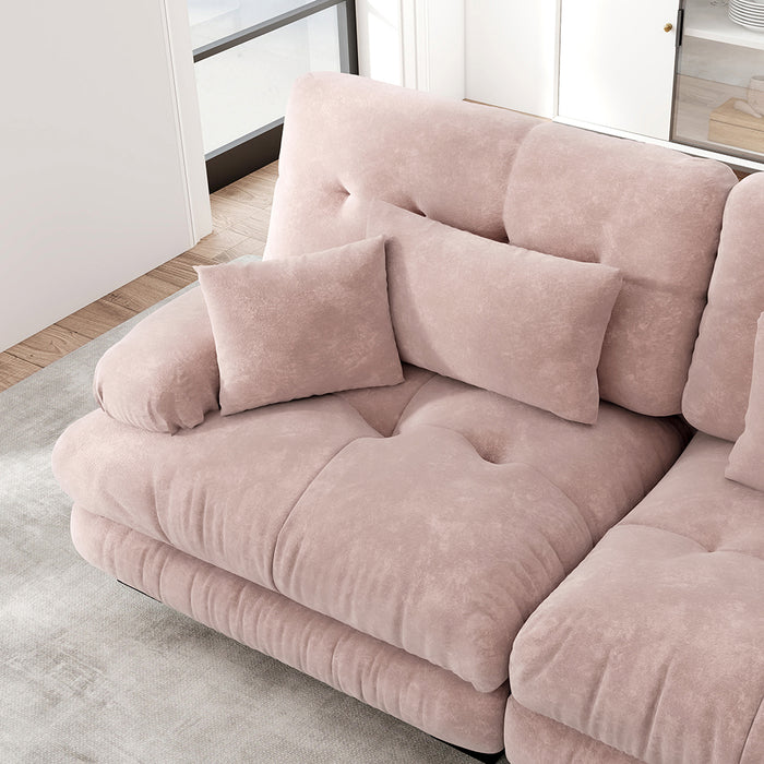 Divano angolare Cloud - Xylo - 2 posti in chenille con ampi braccioli e pouf, rosa