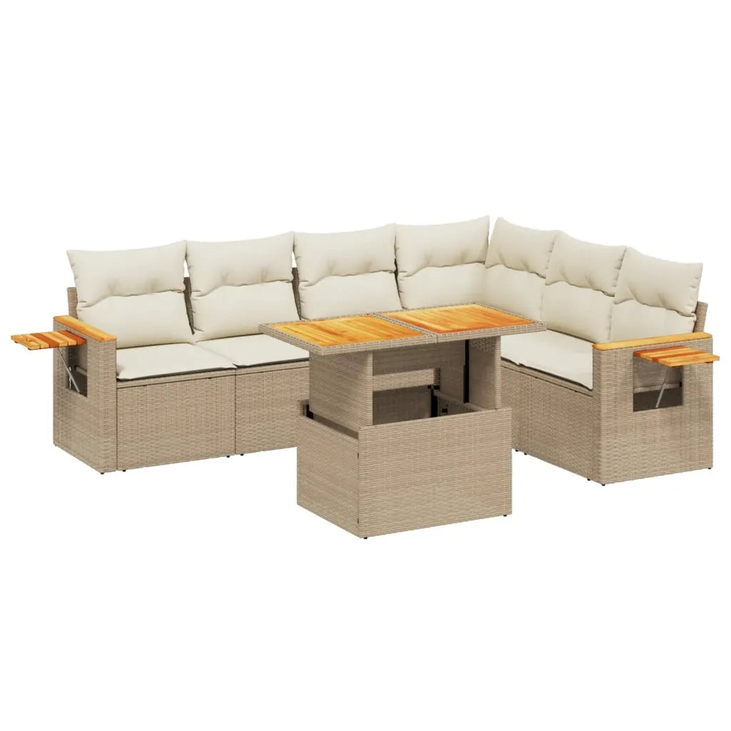 Set Divani da Giardino 7 pz con Cuscini Beige in Polyrattan 3273536