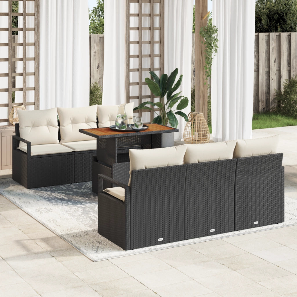 Set di divani giardino 7 pezzi con cuscini Rattan nero Poly Acacia