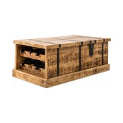 Tavolino da salotto cassapanca TRESORO 100 cm in legno di mango massiccio con porta bottiglie