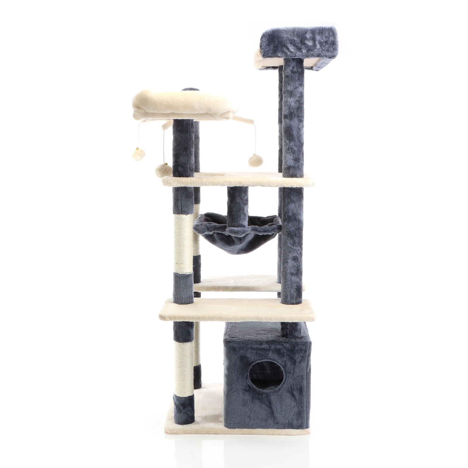 Fudajo Albero tiragraffi per gatti 134cm grigio scuro, con casetta e amaca