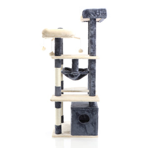 Fudajo Albero tiragraffi per gatti 134cm grigio scuro, con casetta e amaca