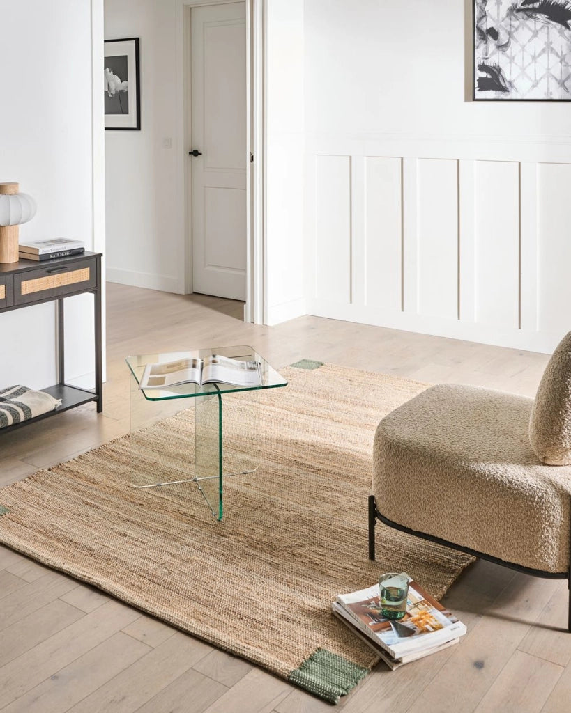 Tappeto beige e verde in juta 160 x 230 cm Rettangolare Tessuto Stile rustico Soggiorno Camera da letto