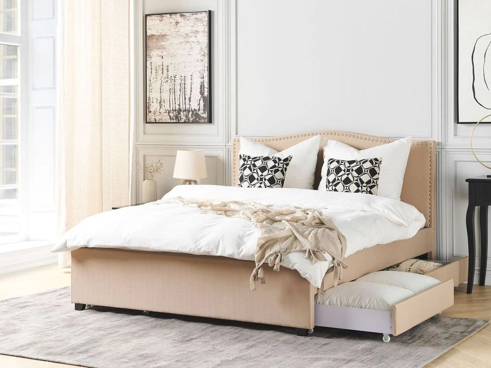 Struttura del letto Cassetto imbottito in poliestere beige 180 x 200 cm Design tradizionale