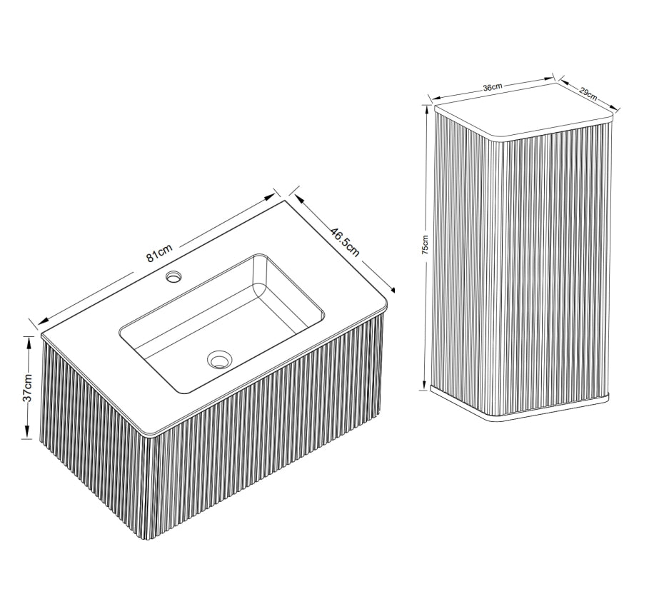 Set di mobili da bagno con lavabo e colonna laterale, bianco in MDF, multistrato e superficie solida
