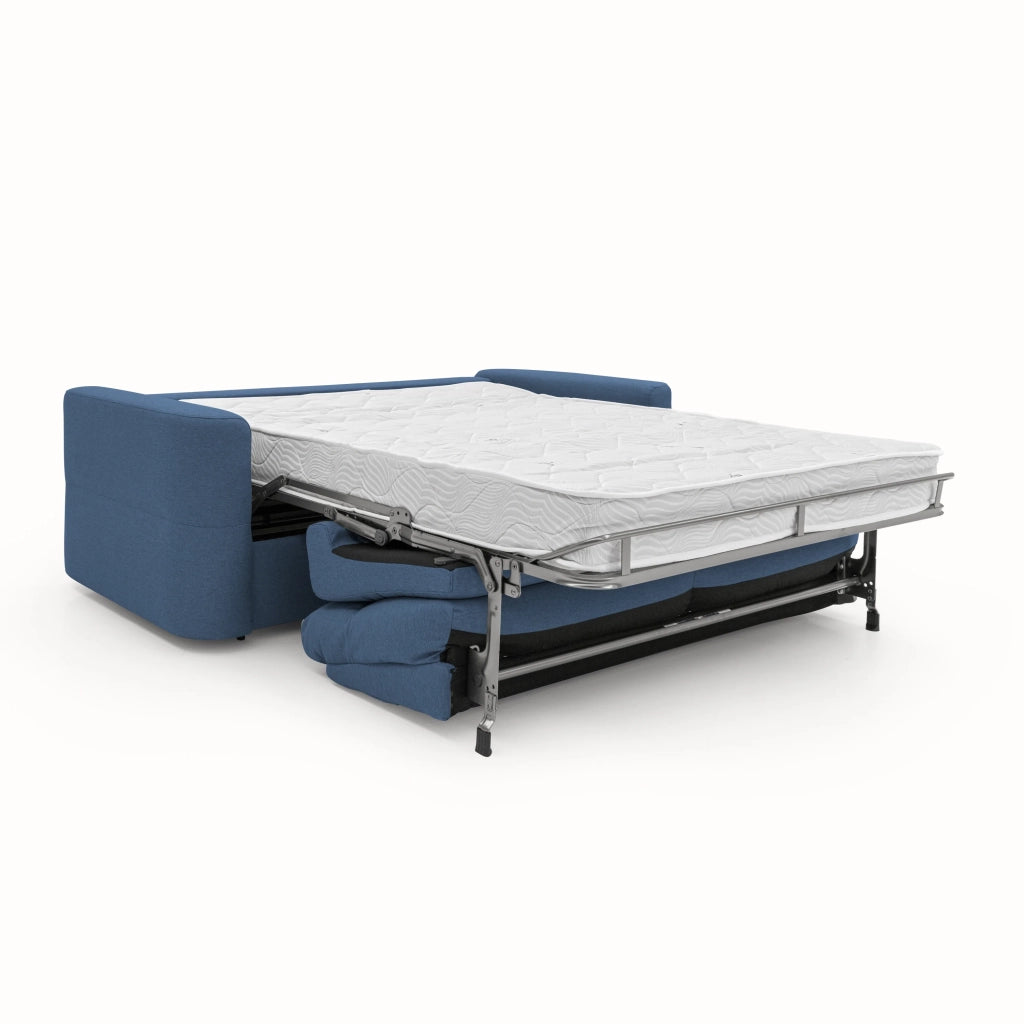Cupido Divano letto con morbido schienale alto in tessuto impermeabile simil cotone T13 202 cm (mat. 140x197) blu